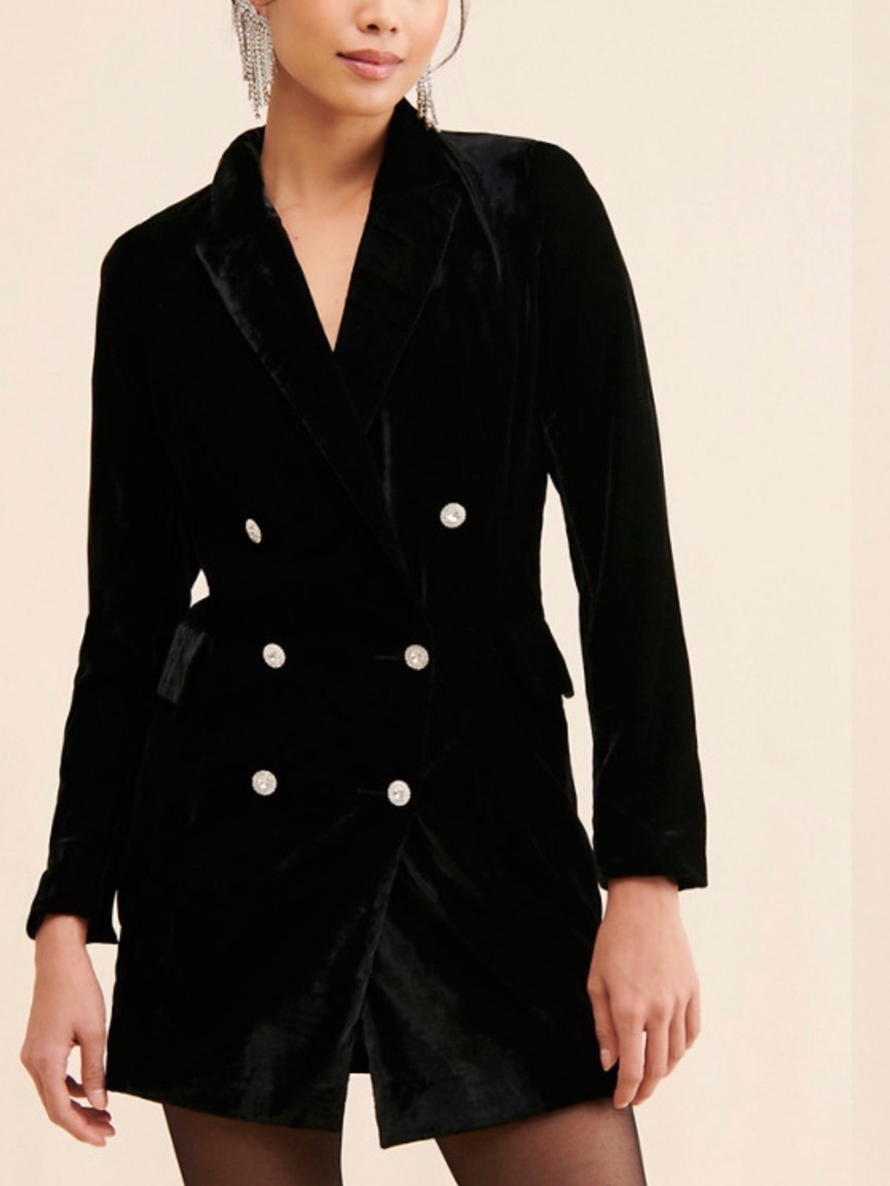 Rare London Black Velvet Double-Breasted Blazer Dress